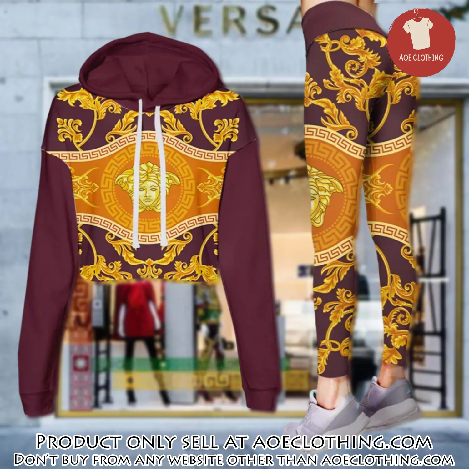 Versace golden medusa luxury brand clothes leggings and crop top set for women aoe1454450